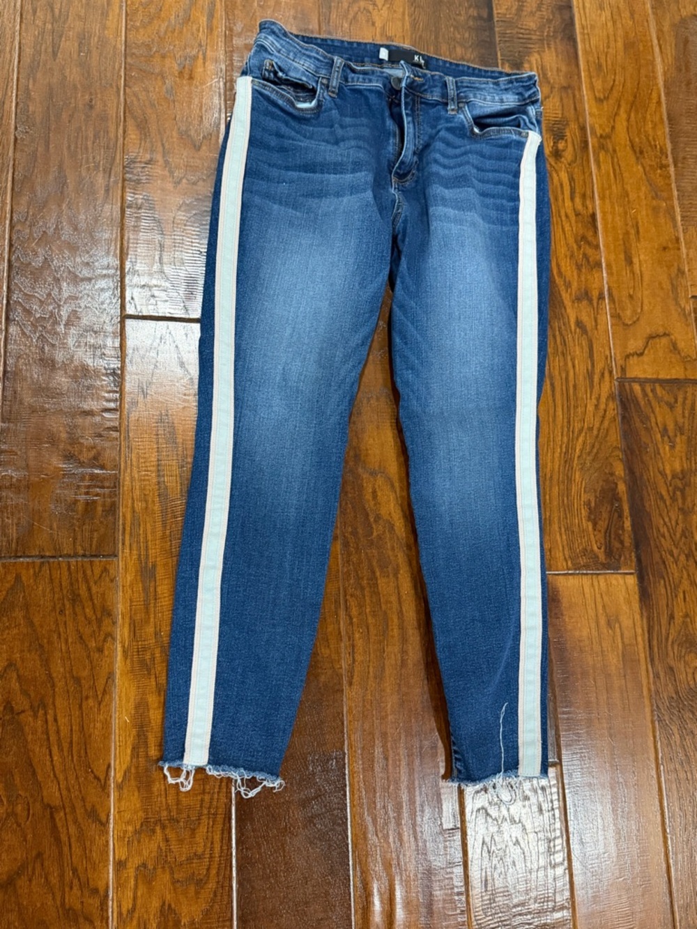Kut from the Kloth Dark Blue Skinny Jeans with White Side Stripes